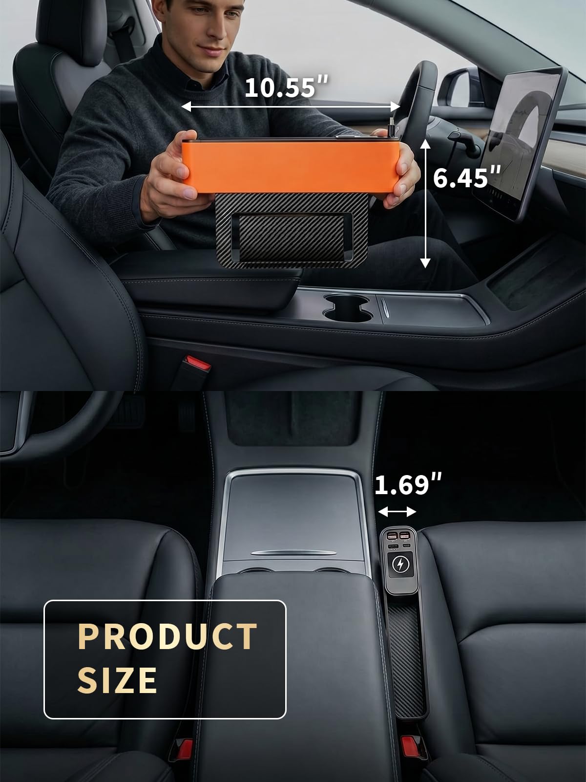 Cargador retráctil de coche de 75 W con relleno de espacio para asiento de coche, adaptador de carga rápida 4 en 1, cable PD USB C integrado de 36 W y organizador de almacenamiento para teléfono/gafas