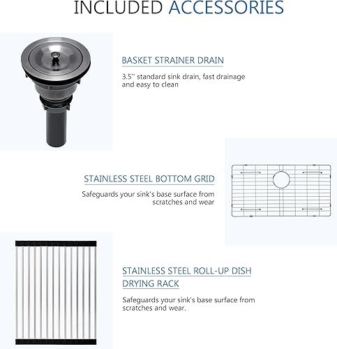 Miniatura 6 de Scamall SM020-6SBG - Fregadero de cocina negro de 32 pulgadas de montaje inferior, de 32 x 19 x 10 pulgadas, calibre 16, color negro plomizo y acero