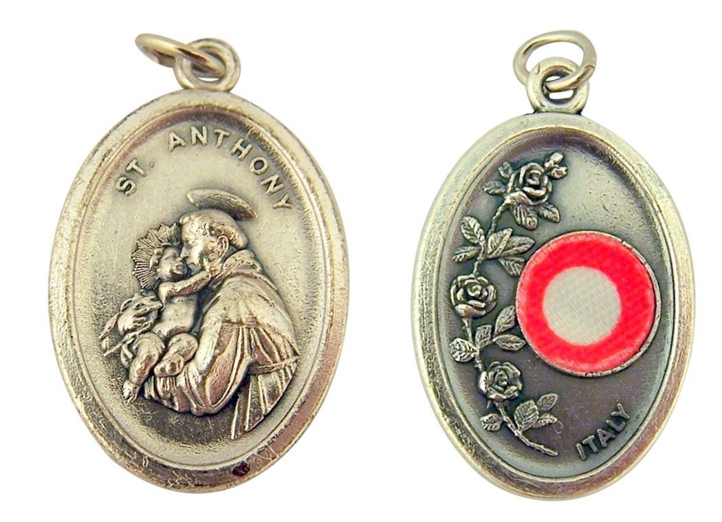Religious GiftsSilver Toned Base Catholic Saint 3rd Class Piece of Cloth Relic Medal, 1 Inch