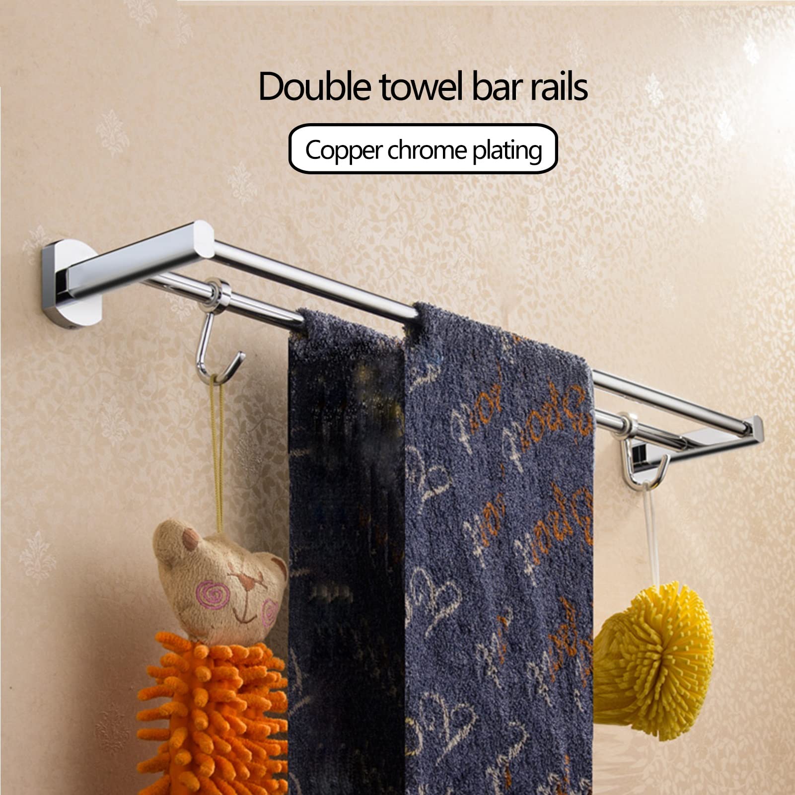 Anilla para Toallas Toallero montado en la Pared de 2 Niveles Cobre, rieles Multicolores 30-100cm for Cocina y baño(30cm)