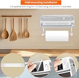 QWORK® Cling Film Dispenser, 3-in-1 Wall-Mounted Aluminum Foil Cutter, Roll Holder, for Kitchen and Restaurant - 3