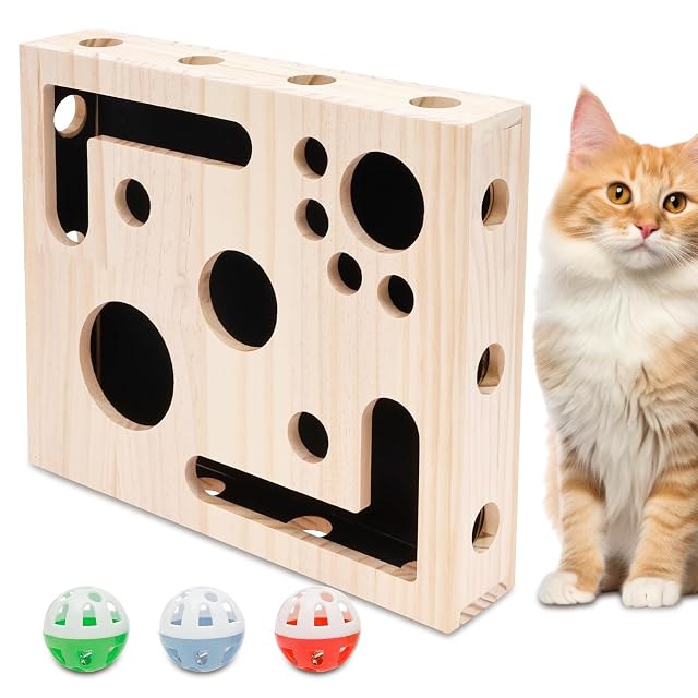 Foto 8 de 8 de Caja de empleo con lima de uñas de gato, 29,5 x 24,5 x 6 cm, puzzle para rascar, caja de madera para gatos