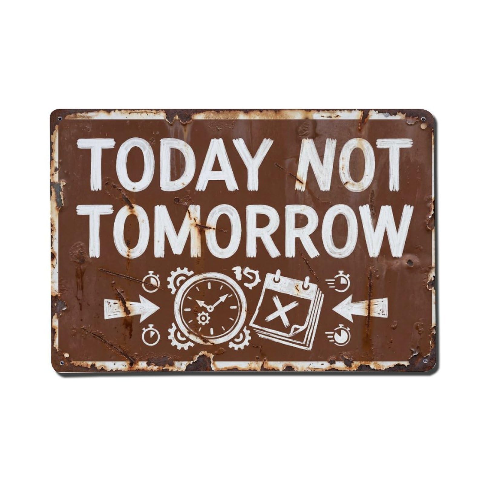 Today Not Tomorrow Motivation Retro Motivational Slogans Metal Tin Sign Plaque Wall Decor for Cafe, Club Bar, Office, Home Garden Metal Poster 8x12Inch