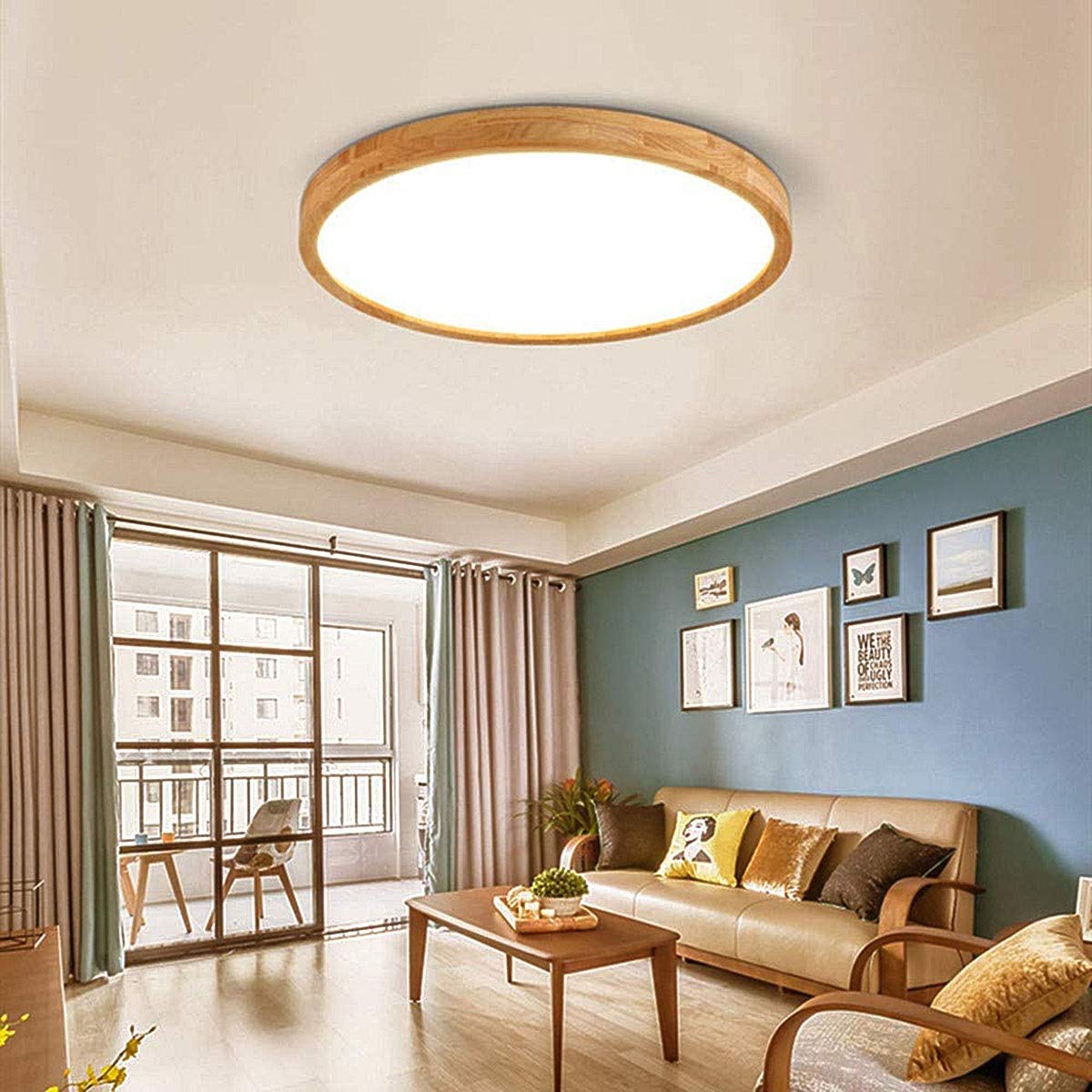 Plafón LED De Madera Redondo Plafón Empotrado Φ40CM 25W 2000LM Regulable Con mando a distancia 3000K-6000K, Plafón LED para Baño, Utilizado En Dormitorios, Cocinas, Salas De Estar, Pasillos