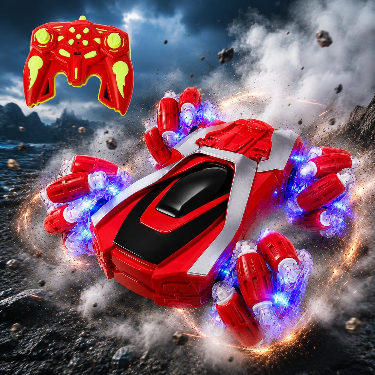 Umadiya® Remote Control Drift Stunt Car Toy 4x4 RC Car for Kids & Adult High Speed Racing Drift 2.4GHz Car with Mist Spray Smoke 360° for Kid Off Road Rechargeable USB Type C Upto 60m Range-image-33