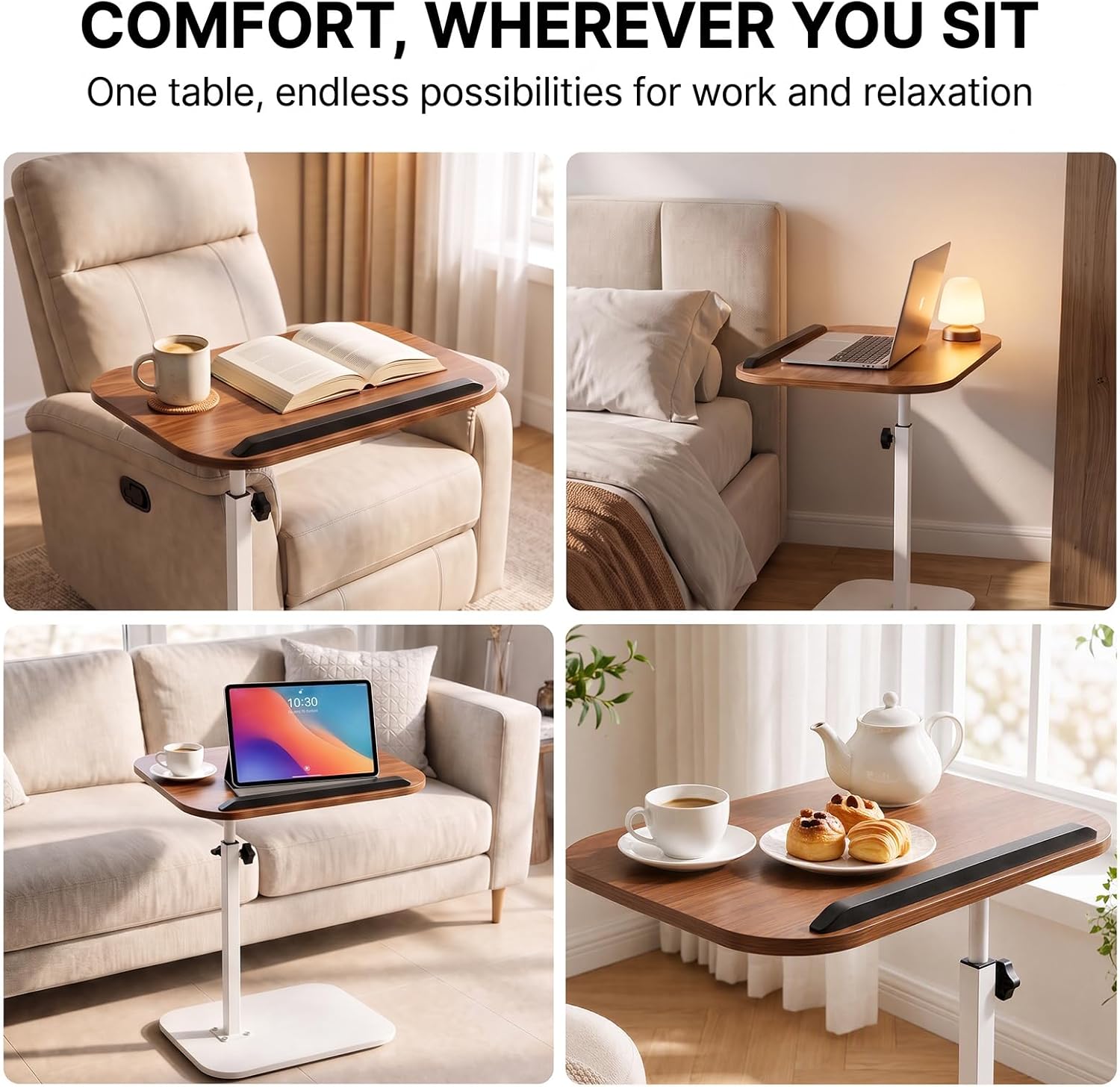 PureBox TV Tray Table, Adjustable Height Side Table with Dual-Screw Lock