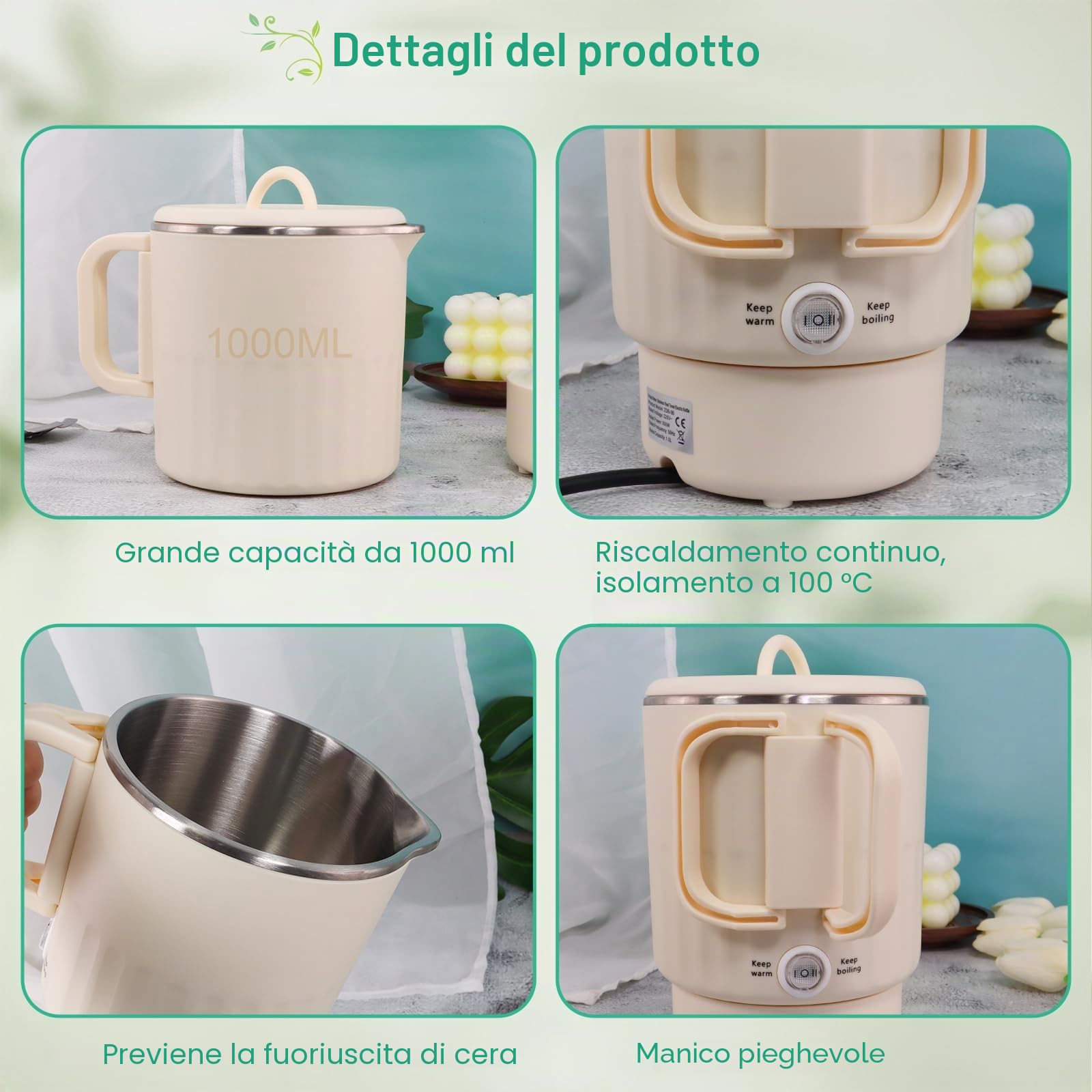 Roselee Sciogli Cera per Candele Elettrico Kit per Candele Fai da Te con Scalda Cera per Candele 1l/35oz,Termometro, 100 Stoppini, 100 Adesivi, 10 Porta Stoppini e Cucchiaio per Mescolare
