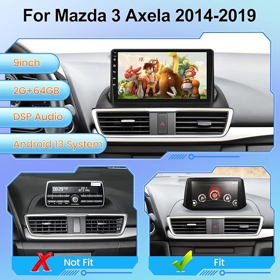 NHOPEEW [2+64G] for Mazda 3 Axela 2014-2019 Car Radio - 9 inch HD Touchscreen Mazda3 Android Stereo - Wireless Carplay & Android Auto, GPS, 5G/WiFi, DSP + AHD Backup Camera + Canbus