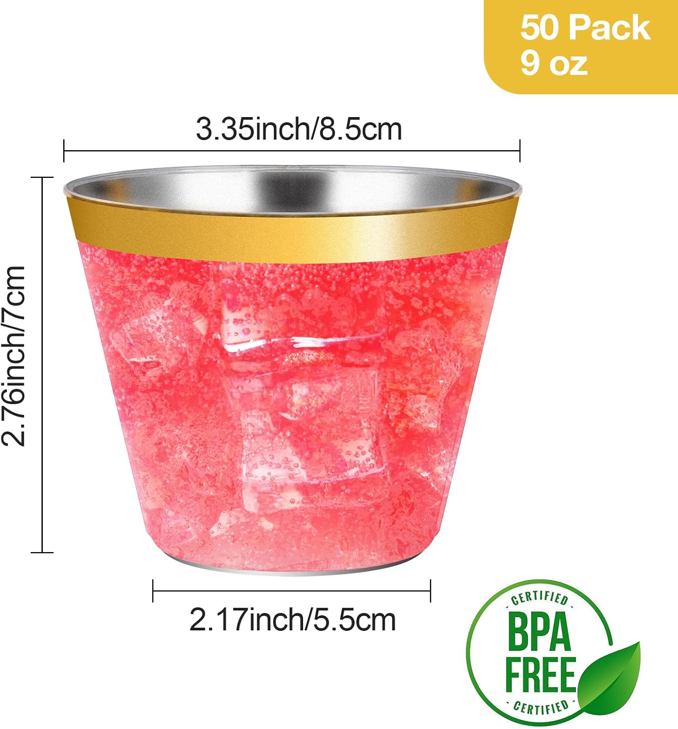 Goodluck 50PCS 9oz Gold Disposable Cups, Plastic Cups with Gold Rim, Cocktail Cups for Wedding, Party and Birthday