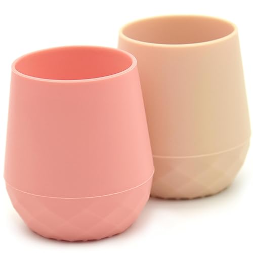 Miniatura 11 de Vasos de entrenamiento de silicona para bebés mayores de 4 meses | Paquete de 2 tazas de transición pequeñas para regalo de bebé niña, taza de agua