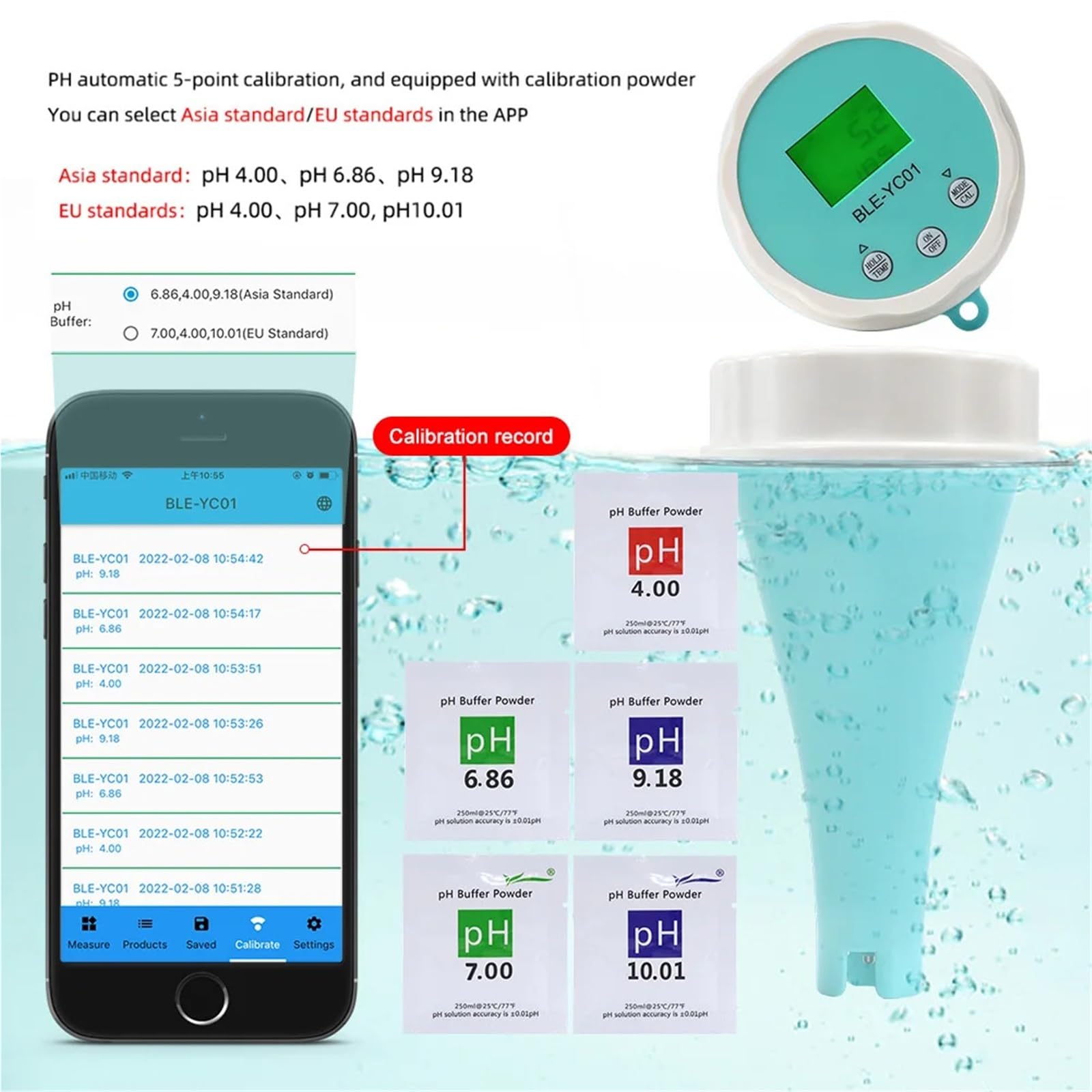 Tester ph wody, 6 w 1 Detektor jakości wody basenie PH EC TDS ORP Kalibracja temperatury Chlor BT APP Monitor online Tester, do wody pitnej, akwariów itp