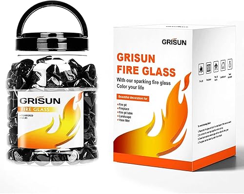 Miniatura 6 de GRISUN Ónix - Diamantes de vidrio templado reflectantes para hoguera, 1 pulgada de alto brillo para chimenea natural o de propano, seguros para