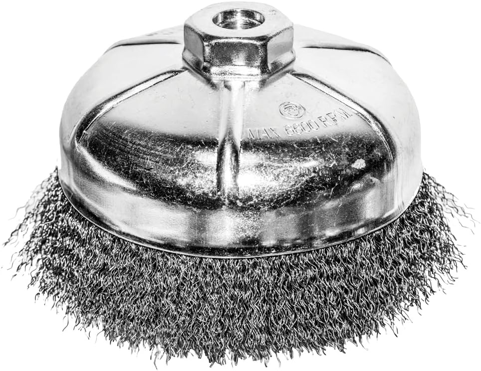 Century Drill & Tool 76061 6" Coarse Crimped Cup Brush, 5/8" X 11" Arbor, 6,600 RPM Max - Heavy-Duty Cleaning and Surface Prep on Concrete and Metal
