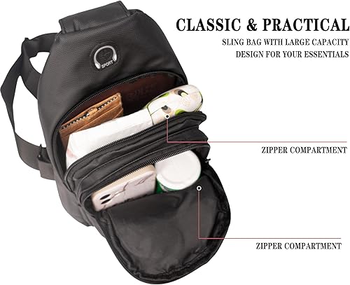 Miniatura 5 de ZOORON Bolsos bandolera para hombres y mujeres, mochila cruzada para el pecho, bolsas de viaje, senderismo, mochila, Negro+gris oscuro-002, Mochilas