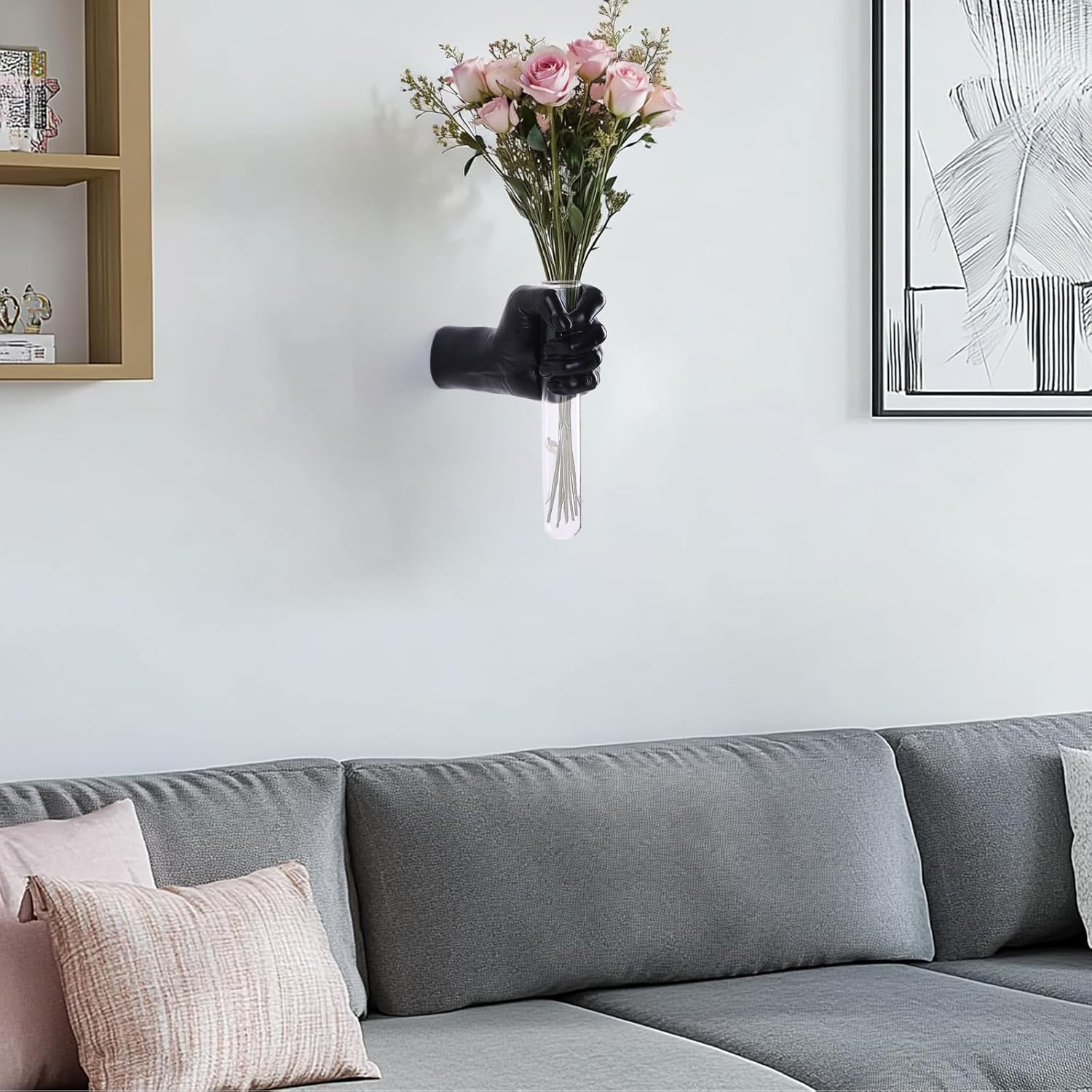 Hand Wall Vase,Black Hand Sculpture for Kinetic Art,Unique Wall Spooky Mounted Planter Decor, Hanging Vase for Unique Decoration in Living Rooms, Entrance and Room,Palmistry vase Statue (Black)