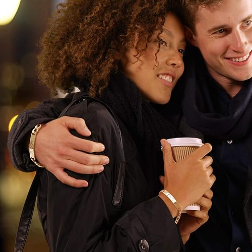 Miniatura 8 de Pulseras personalizadas chapadas en oro de 18 quilates para parejas, grabados personalizados, con nombre y identificación, juego a juego para