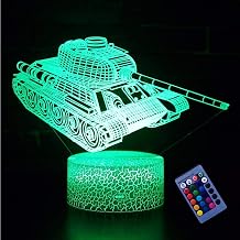 Creative 3D Tank Night Light 16 Colors Changing USB Power Remote Control Touch Switch Decor Lamp Optical Illusion Lamp LED Table Desk Lamp