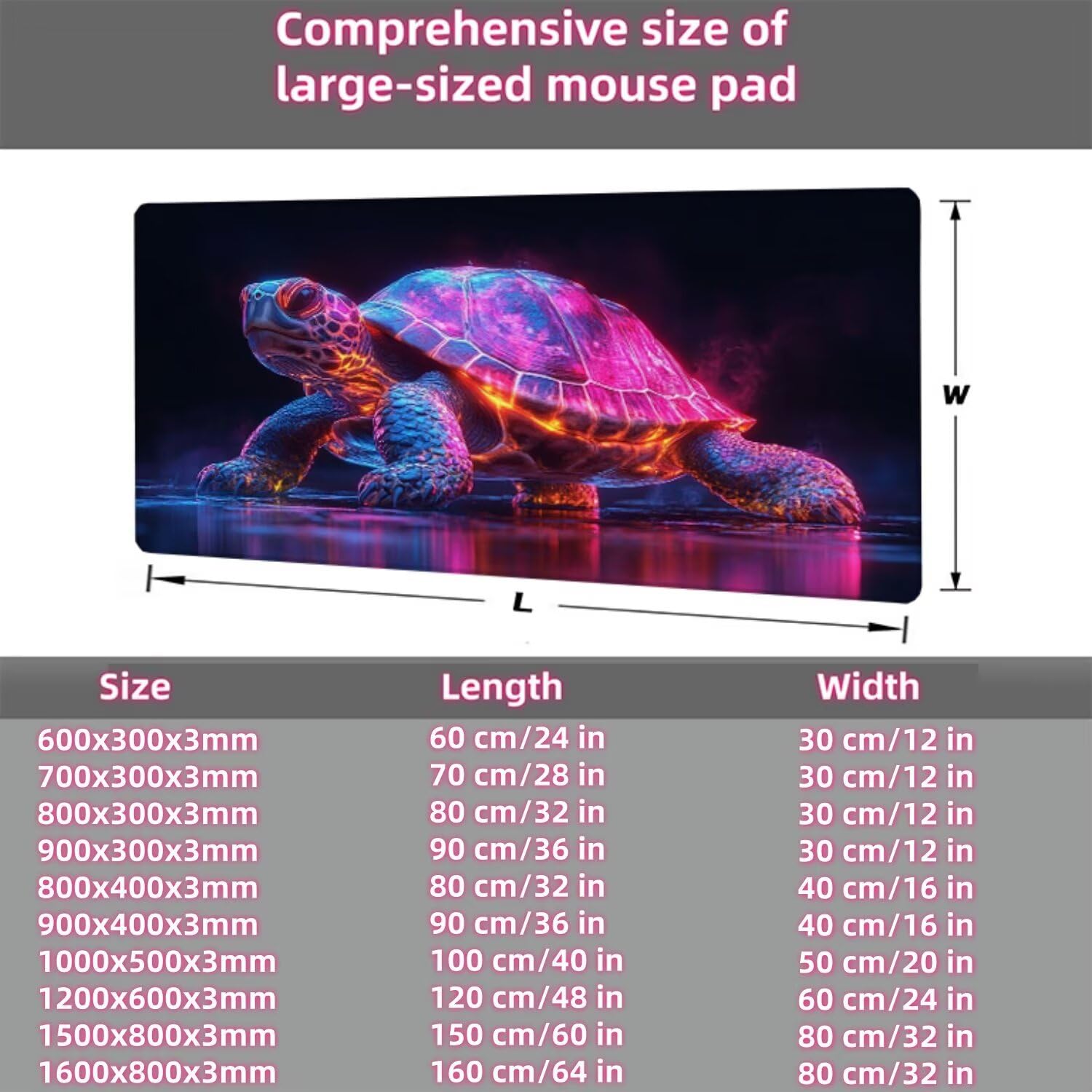 Podkładka pod mysz z żółwiem realistyczna podkładka pod mysz 1500 x 800 x 3 mm pod ręką akcesoria do gier, podkładka pod mysz do klawiatury z przeszytymi krawędziami i antypoślizgowym tyłem, wysoka