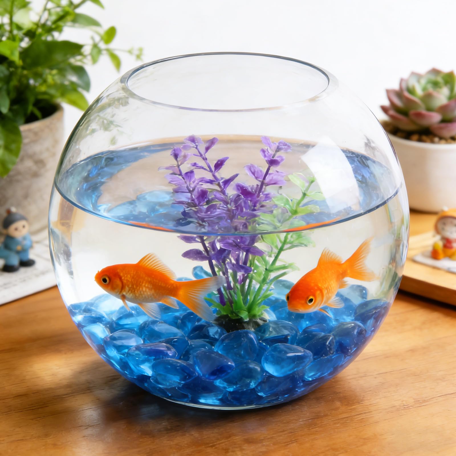 Ghiaia decorativa per acquario, 3 kg, in vetro blu (6-9 mm), sicura per tartarughe, riempitivo per vasi, pietre da giardino, vasi per piante e acquario