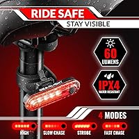 Vista 4 de Bike Lights for Night Riding, USB Rechargeable Front and Back Lights, LED Bicycle Headlight and Tail Light Set, Water Resistant Bike Lights