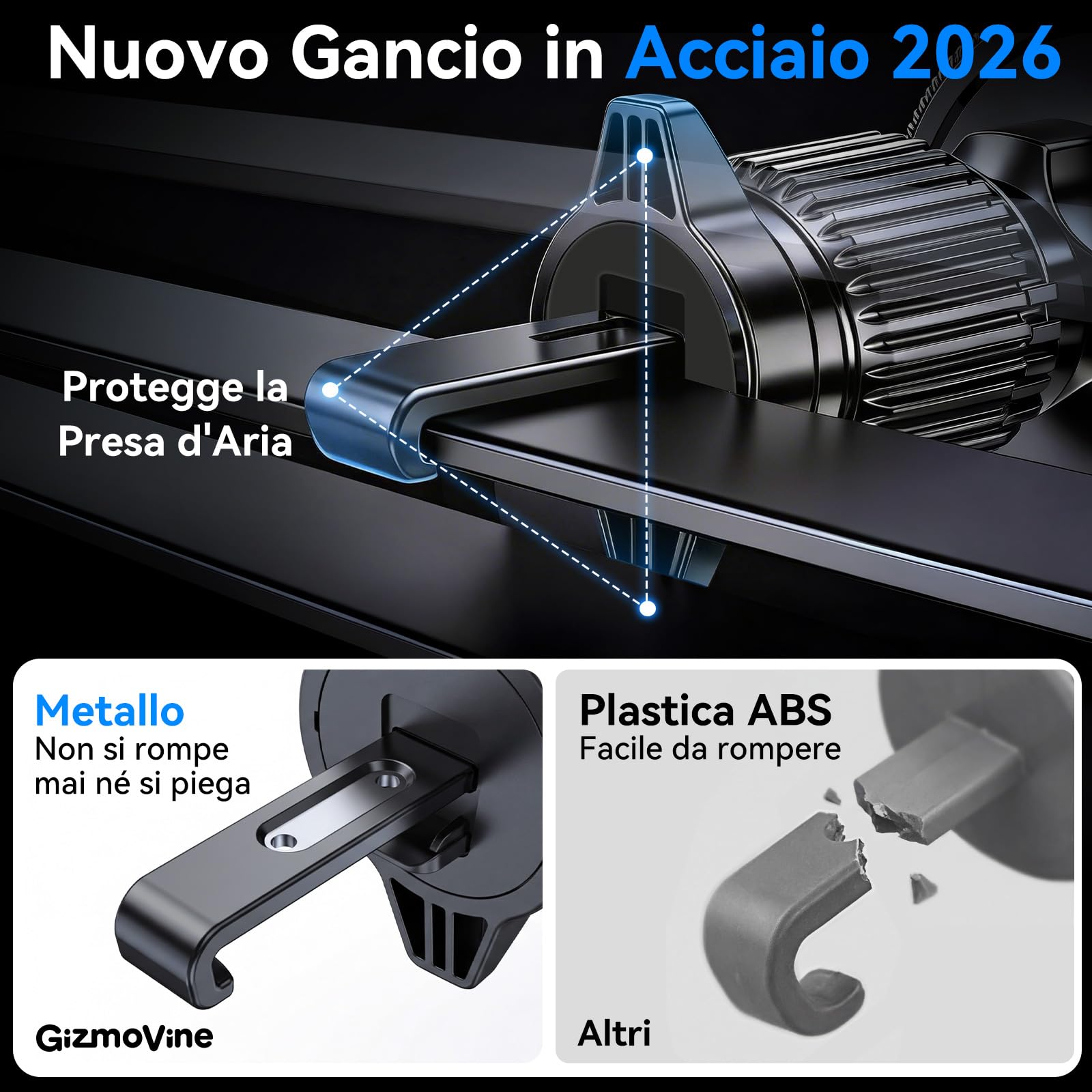 GizmoVine Porta Cellulare Auto Magnetico per MagSafe, Supporto Telefono Auto con 20 Magneti N52 e Gancio in Acciaio, Calamita per Bocchette Aria, Compatibile con iPhone 17/16/15/14/13 e Android