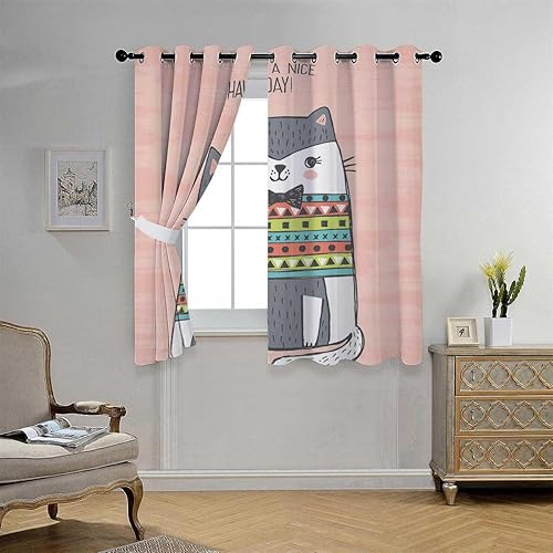 Miniatura 3 de YANFENQI Cortinas Blackout para Habitacion Rosa Lindas Cortinas de Armario de Gato Cortinas para Cuartos Separar 63 pulgadas de ancho por 63