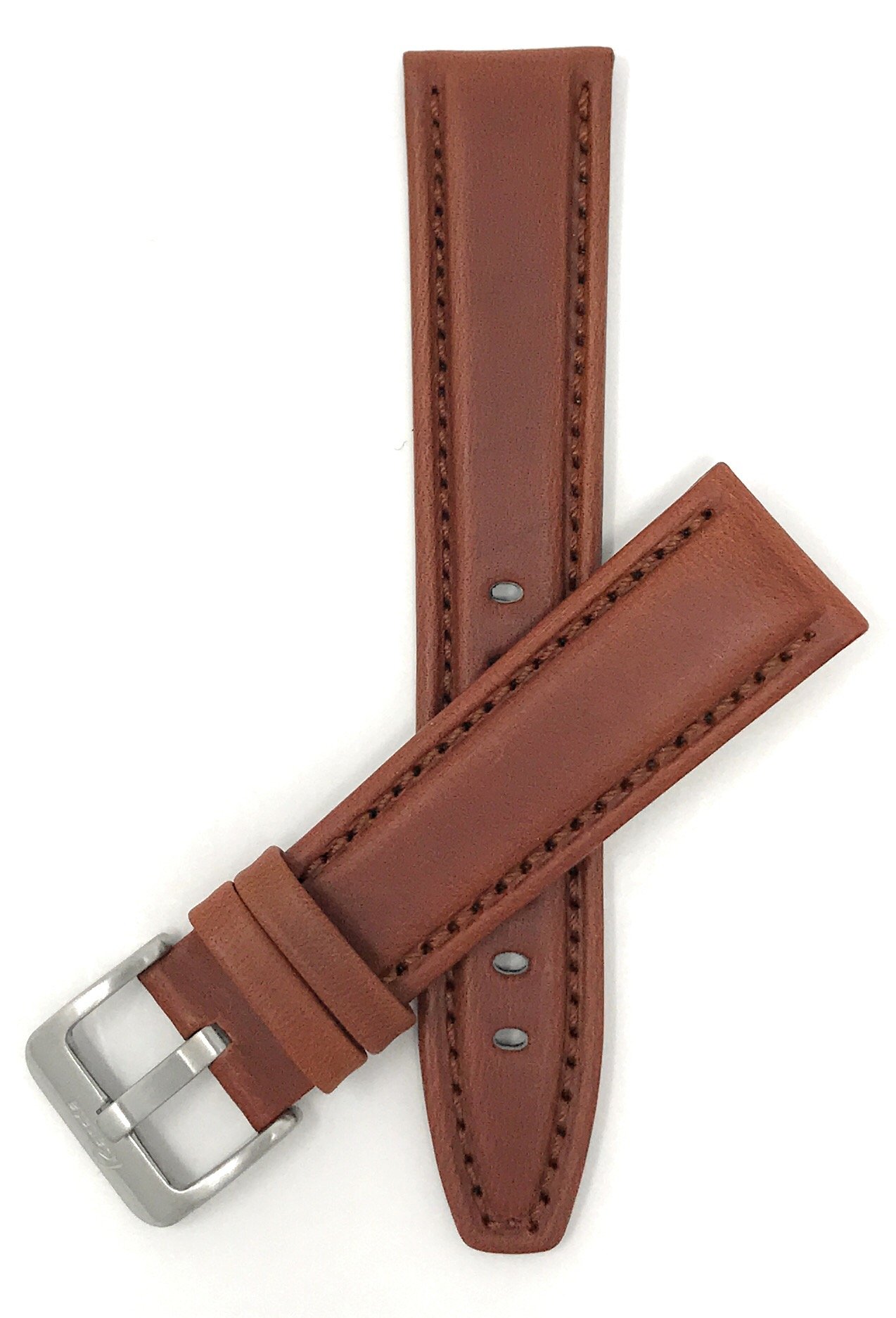 Bandini 20mm Italian Leather Watch Band Strap - Light Brown - Stitching - Sports