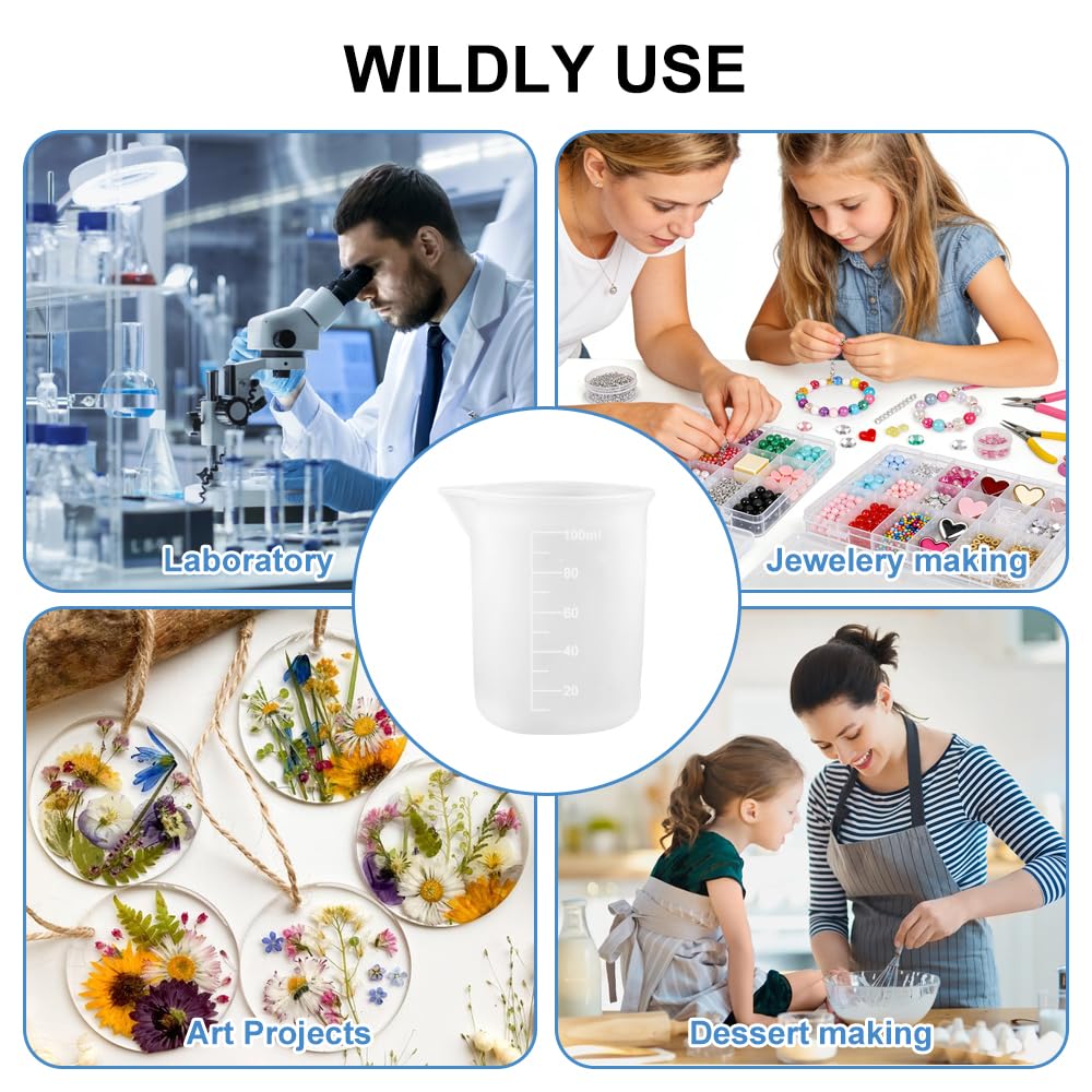 Silikonowe kubki z miarką, 100 ml, 9 sztuk | Żywica epoksydowa, Ze skalą Clear, DIY i majsterkowanie, Laboratorium i kuchnia