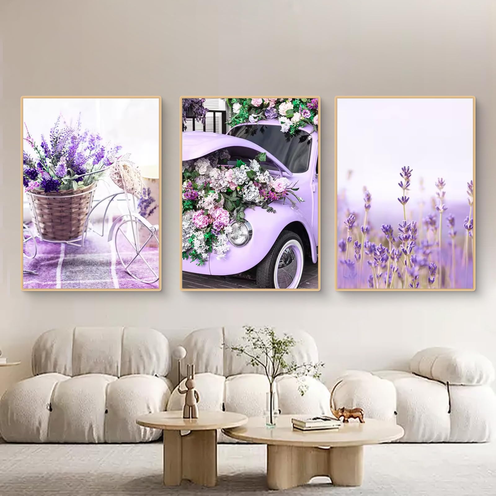Uixxducc Premium Wandbilder 3er Set Poster Lila Lavendel Liebesbaum Aesthetic Bilder Wohnzimmer Deko Schlafzimmer Wanddeko Kunstdruck