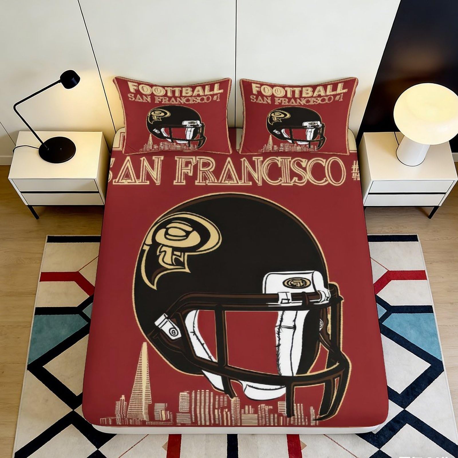 3D Printed American Football Helmet Fitted Sheet Microfiber Deep Pocket Full Wrap Bedroom American Mattress Fitted Cover Washable 140x200x25cm
