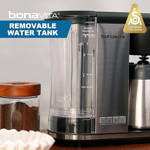 Miniatura 5 de Bonavita Enthusiast - Cafetera de goteo de 8 tazas, para verter encima, cafetera certificada SCA con jarra de vidrio, panel de acero inoxidable,