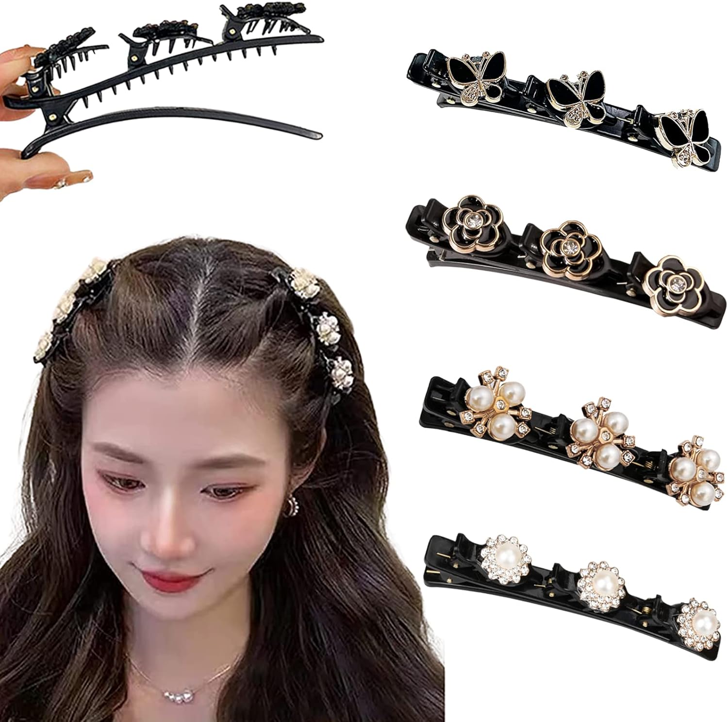4 PCS Hair Clips, Hair Clips Women, Braided Hair Clips, Three Flower