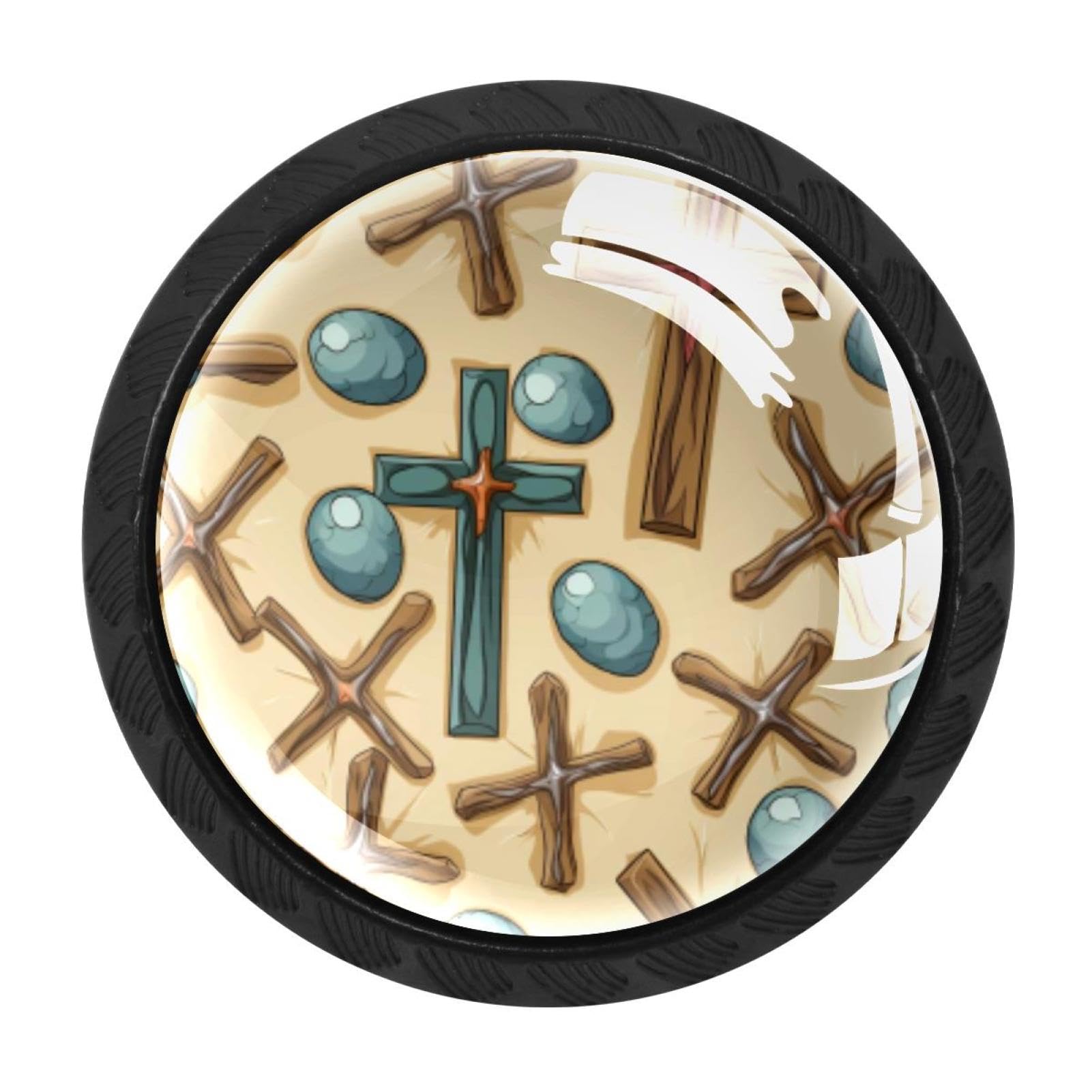 Chenzzzz Multicolored 08 4 Pieces Kitchen Cabinet Drawer Dresser Door Knobs Pulls Handles, Easter Cross