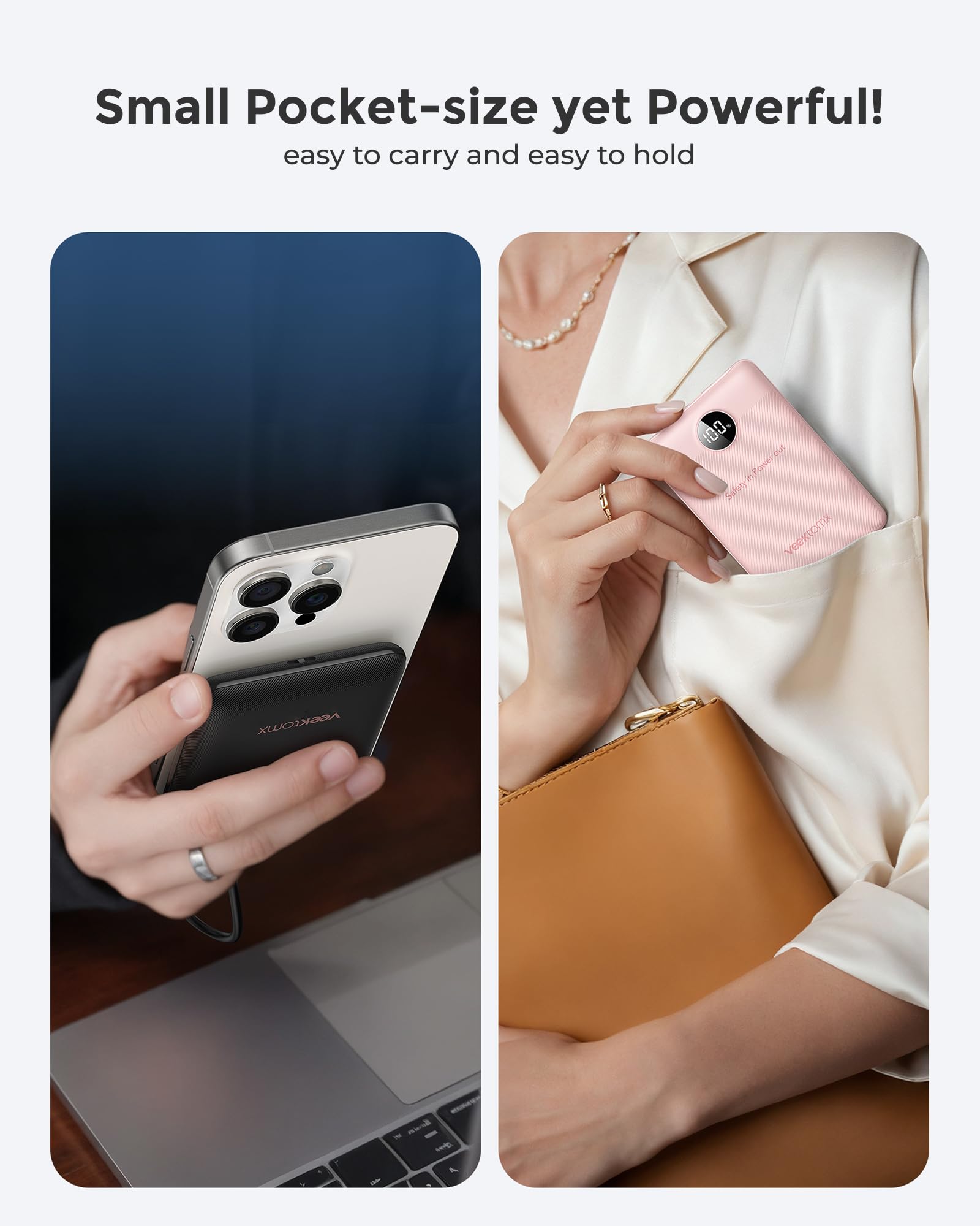 VEEKTOMX Power Bank 10000mAh 22,5W PD3.0 QC 3.0 Powerbank Mini USB C Caricabatteria Portatile Ricarica Rapida con Display a LED Compatibile con iPhone Huawei Xiaomi Tablets ecc. (Nero)