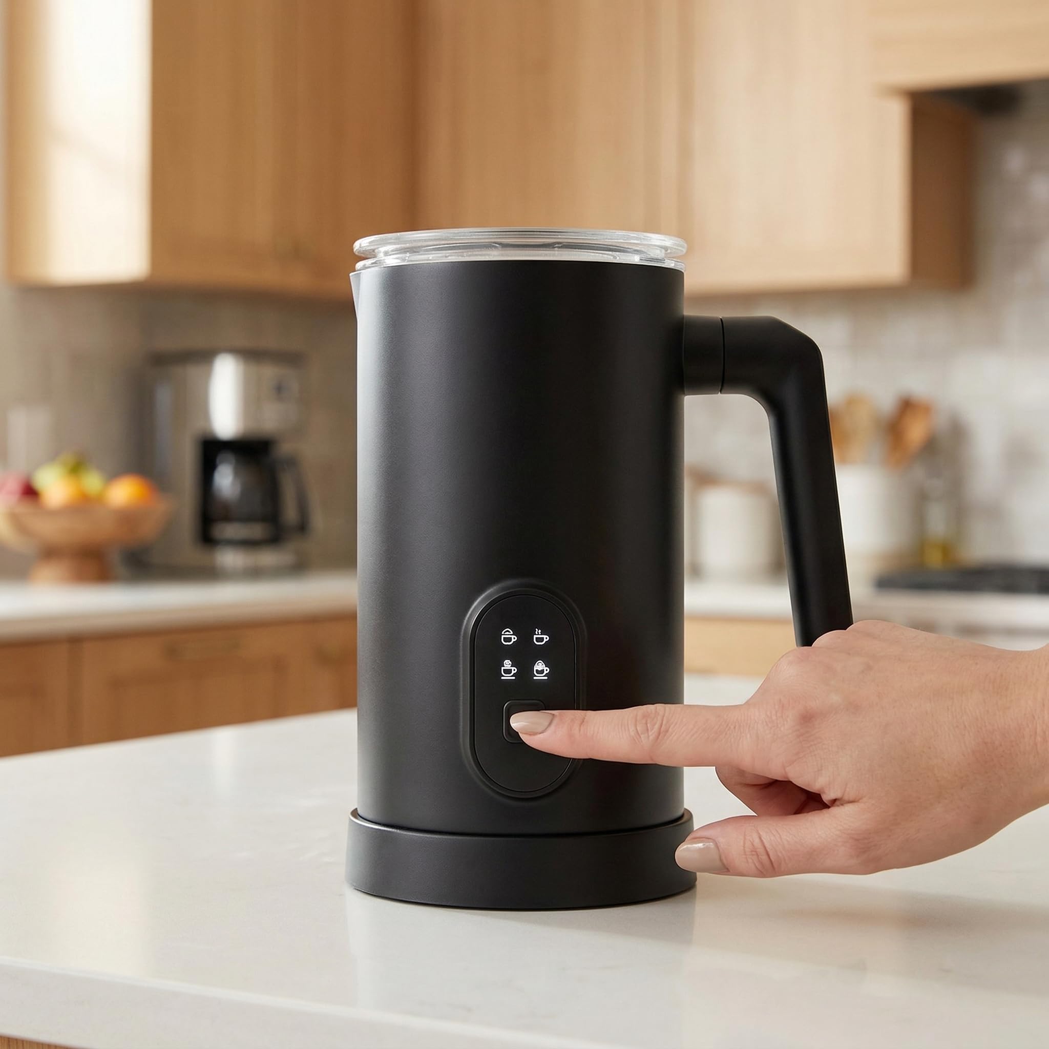 Espumador De Leche Eléctrico 350ml 4 Modos, Mousseador De Leche Caliente Fría con Interior De Acero Inoxidable 304, Calentador Automático para Latte Cappuccino Café Y Chocolate Caliente