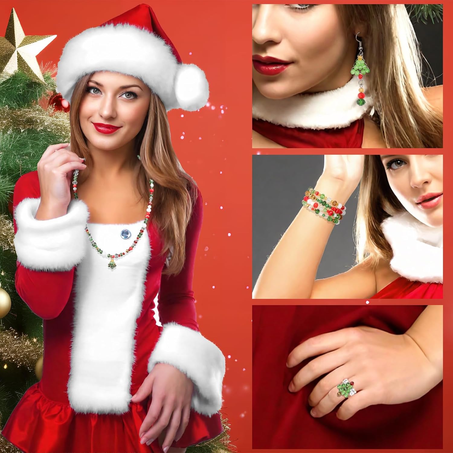 1000pcs Christmas Glass Beads for Jewelry Making Briolette Rondelle Beads Assorted Crystal Beads Loose Spacer Bead for DIY Crafts Bracelets Necklaces Earrings and Christmas Decorations - Image 6