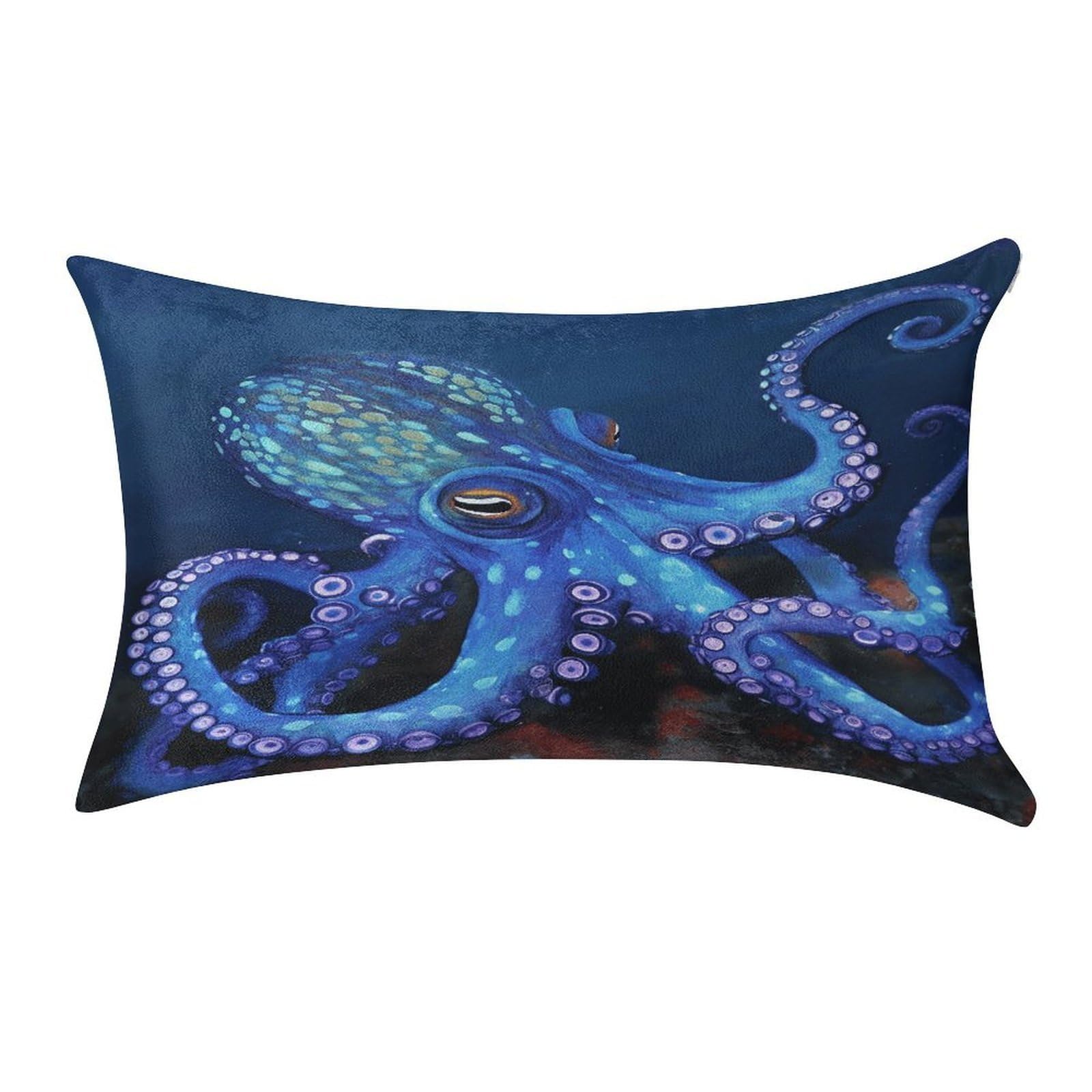 VstaDank Blue Octopus Throw Pillow Cover 12"×20" Ultra Soft Pillowcase Cozy Lumbar Pillow Shell Gold Velvet Exquisite Decorative Cushion Sham Protector for Couch Sofa Bedroom