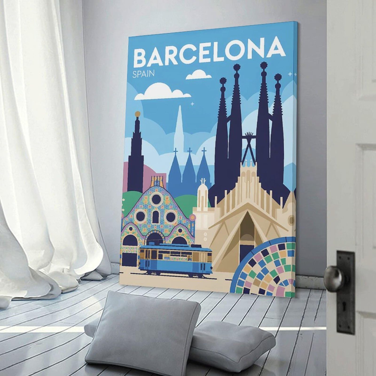 Junmoney Barcelona Spain Travel (3) Room Decor Wall Art, 24x36inch(60x90cm), for Living Spaces, Bedrooms Or Relaxed Rooms, Canvas Styling for A Polished Room Look
