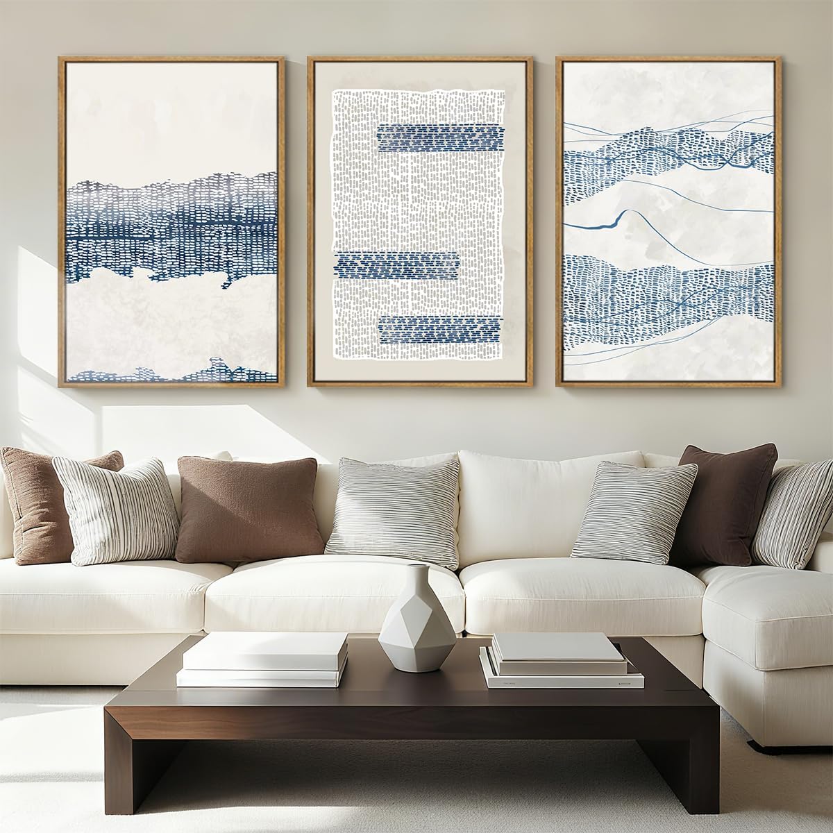 IARTTOP Large Blue Abstract Framed Canvas Wall Art 16x24 Inch Neutral Modern Art Prints Minimalist boho Artworks for Living Room Bedroom Office Set of 3 24"L x 16"W light blue