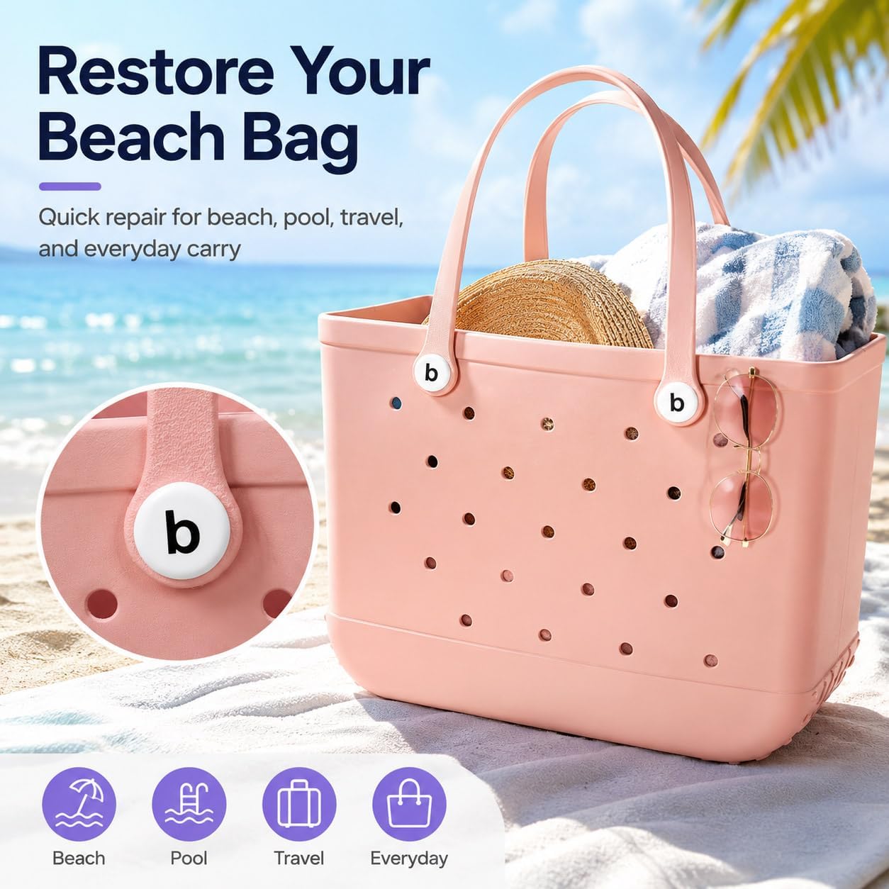 EYBDYB 6 Sets Beach Bag Replacement Buttons,Beach Bag Handle Buttons,Replacement Rivets Beach Bag,Beach Bag Handles Repair