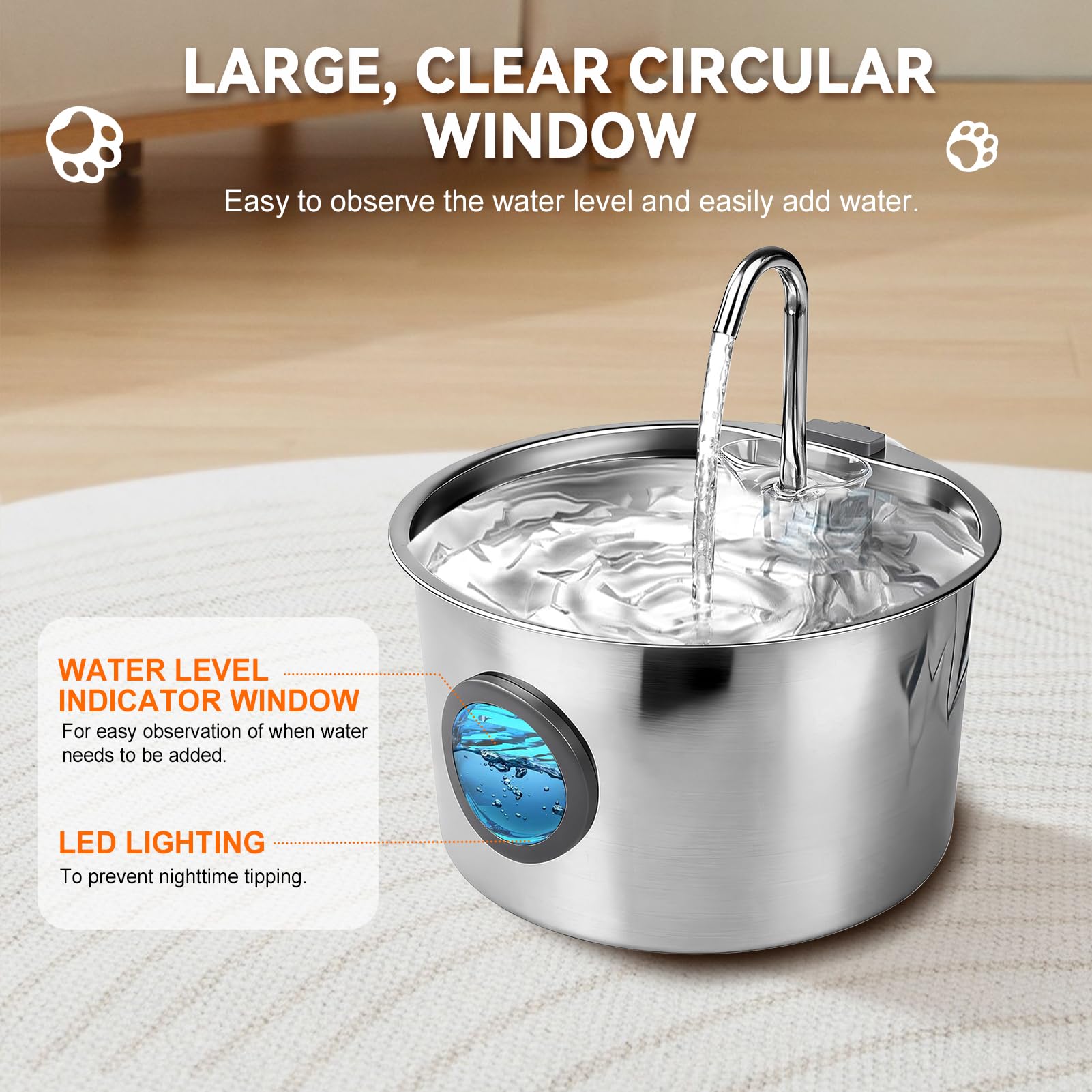 Fuente para gatos de acero inoxidable, automática, ultrasilenciosa