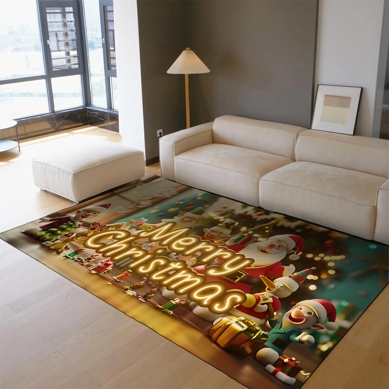 Tapis de Noël 140x200cm lavable et doux à poils bas pour salon