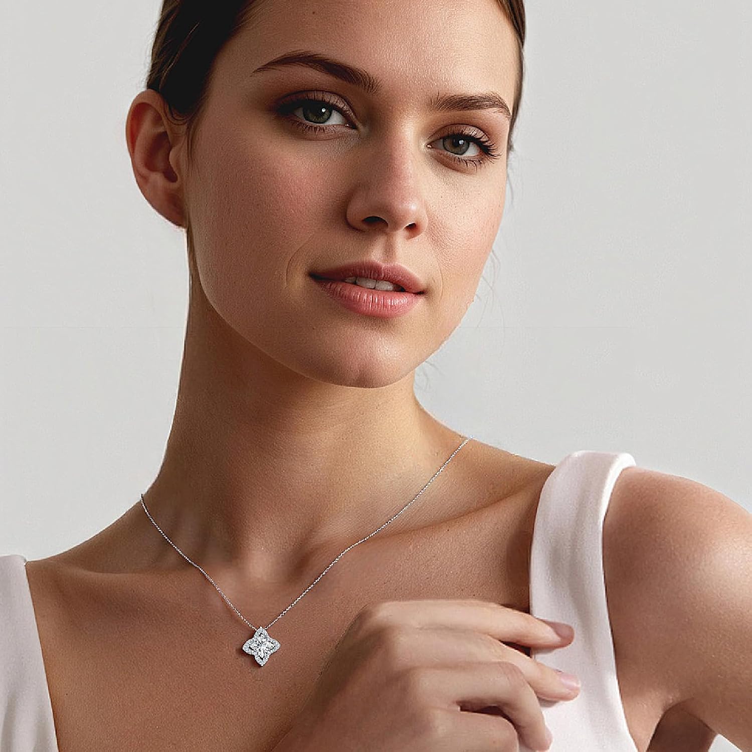 SUNFEEL Four Leaf Clover Necklace for Women, S925 Sterling Silver Cubic Zirconia Pendant Necklace Dainty Charm Adjustable Chain Lucky Necklaces for Women Jewelry Gift - Image 3