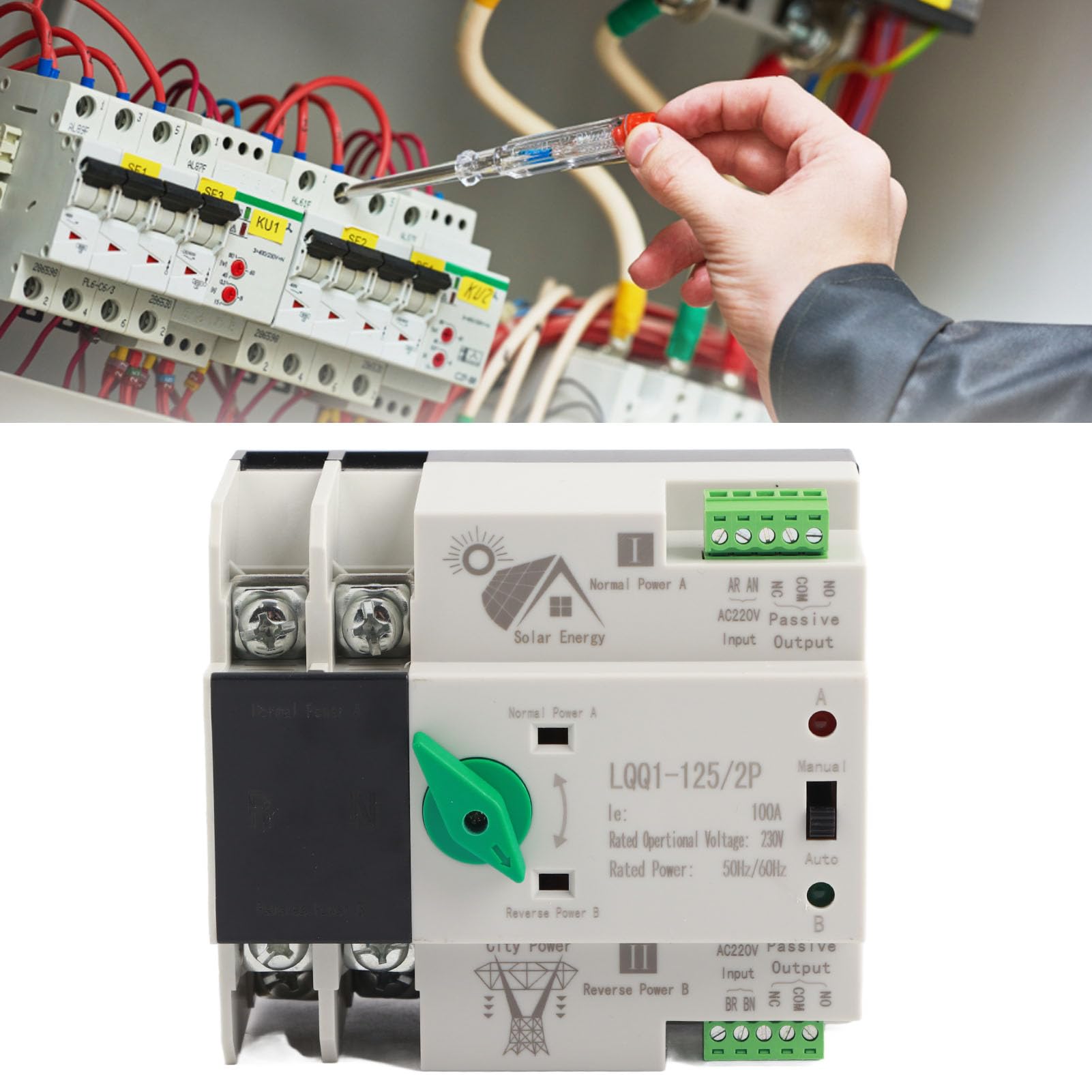 Interruptor de Transferencia Automática de Doble Potencia, Compacto, Confiable, 100A, para Respaldo de Energía Doméstica y Control de Material de PC