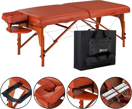 Master Massage Montclair Reiki Panel Portable Massage Table Package, Ideal for Spa, Hotel, Massage, Salon, Facial and Beauty Use, 79cm Exra Wide in Mountain Red