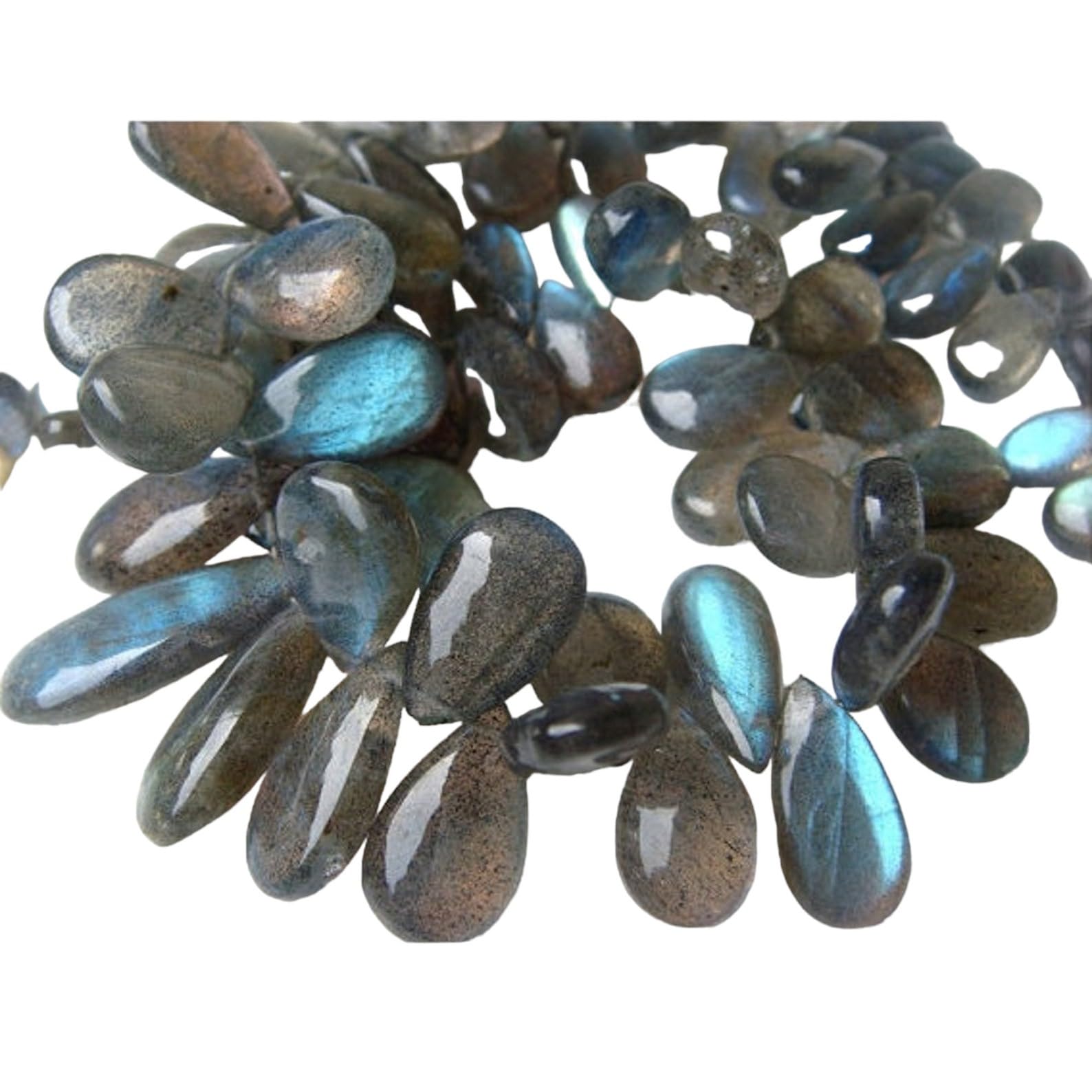 Perles de poire uni labradorite pour bijoux : lot de 60 briolettes de 6x8mm à 9x11mm