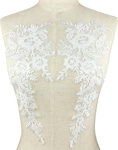 Miniatura 2 de 1 par de apliques de encaje con bordado de flores de lentejuelas, parches para coser para boda, vestido de novia, vestido de fiesta, ropa, corpiño y