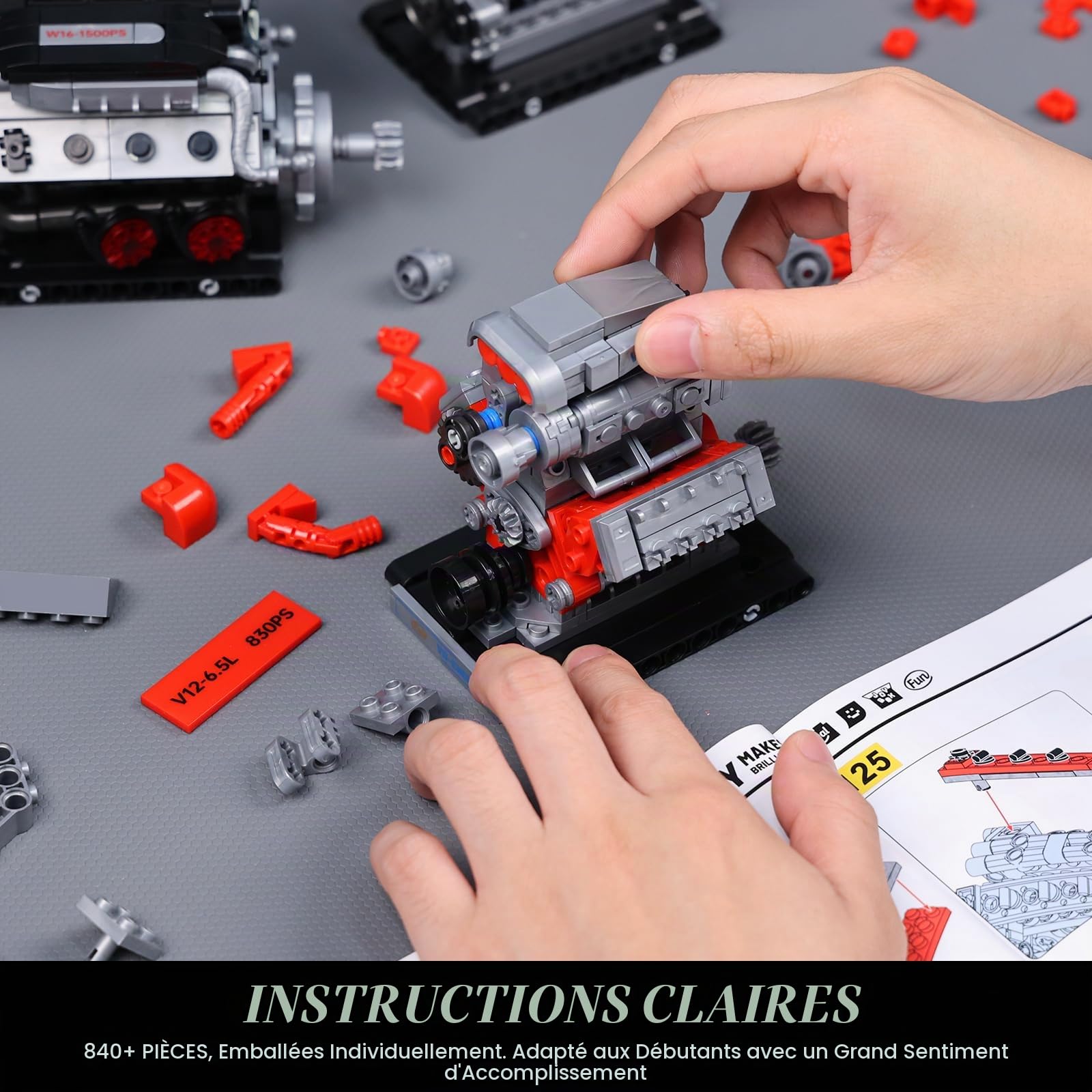 JMBricklayer Kit de Maquette de Moteur 3-en-1 qui Fonctionne, Kits Moteur V8 V12 W16 pour Adultes Adolescents, Jouet STEM Cadeau de Collection pour Passionnés d'Auto