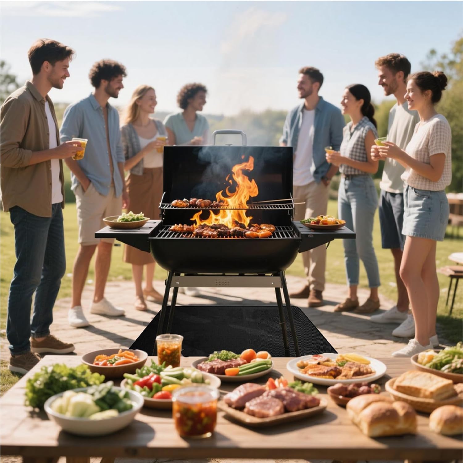 Grill Mats for Outdoor Grill, 60x40in BBQ Matt for Under Grill, Double Sided Rubber Coating, Waterproof and Fireproof Deck Protector Used for Fire Pit, Patio Flooring, Cooking Barbecue Mat - Image 7