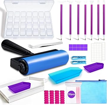 inifus 70 pcs 5D DIY Diamond Painting Accessories,Diamond Painting Tools with Diamond Embroidery Box and Roller,Dimoand Art Tools for Adults